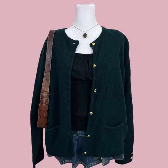 vintage 90s green girly preppy downtown it girl elevated basic wool cardigan - Picture 1 of 8